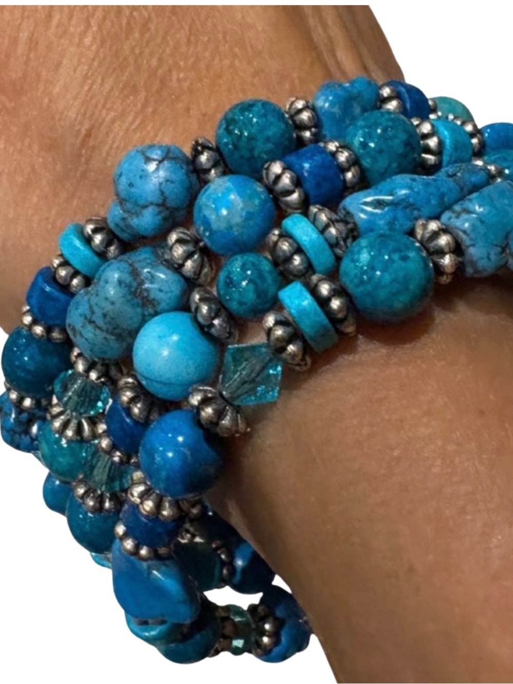 Vintage Turquoise Blue Wrap Bracelet – Boho Statement Cuff